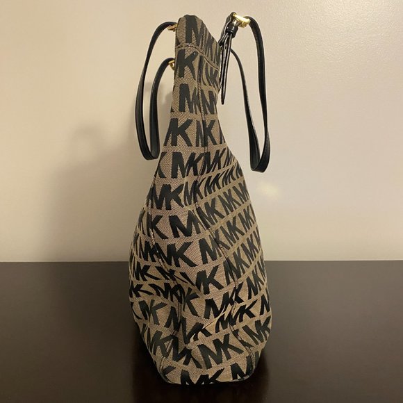 Michael Kors Jetset North South Canvas Logo Black Tan Tote - Picture 6 of 9